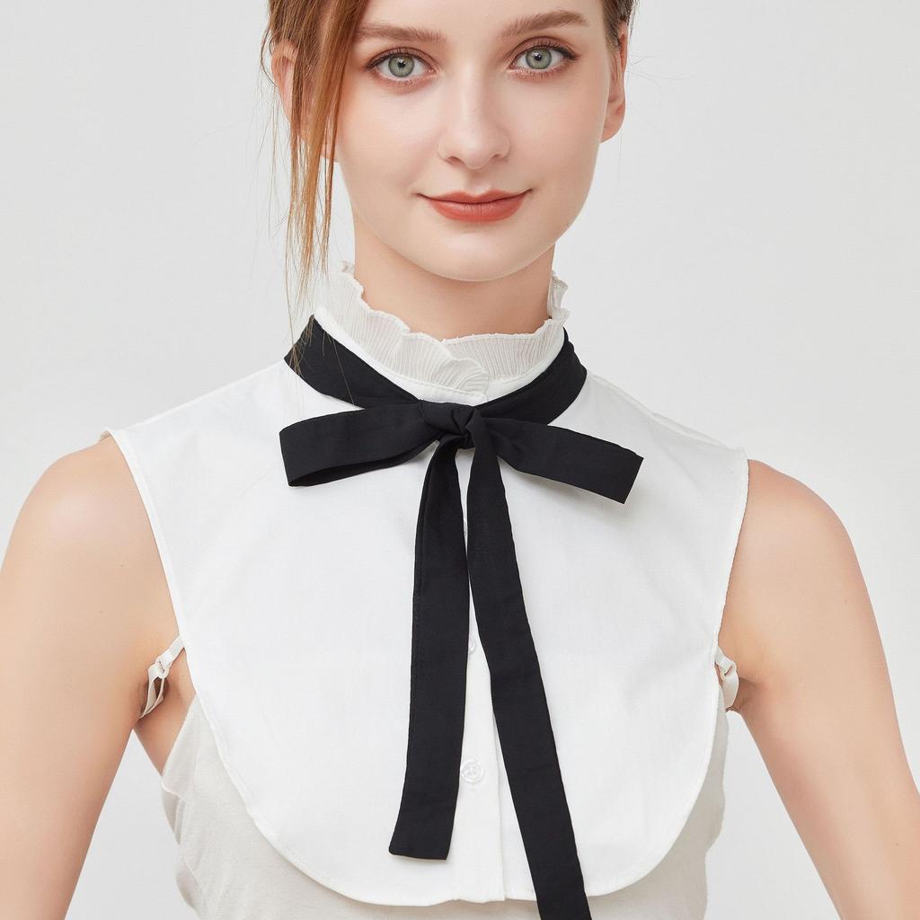 Damen Vorne Weiß Falscher Kragen Abnehmbarer Hemdkragen Herbst Bluse Pullover Falscher Kragen Revers Oberteil Schleifen Krawatten Fuax Kragen