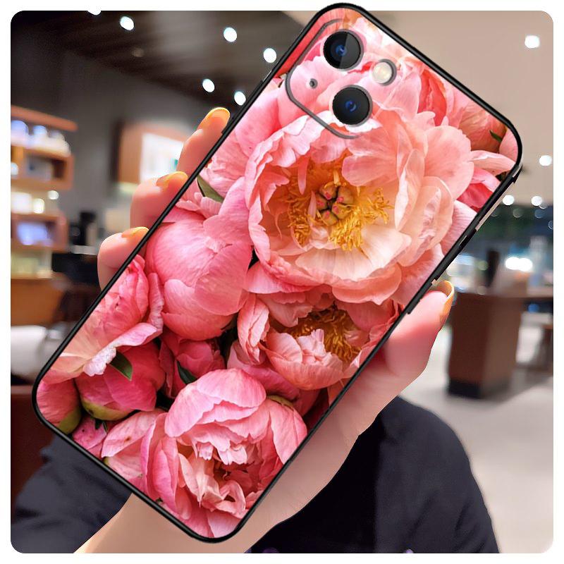 Elegant Pink Purple Peony Flower Case For iPhone 17 Pro Max 15 14 13 11 12 16 Pro Max mini 15 16 Plus 16e 17 Air Phone Cover