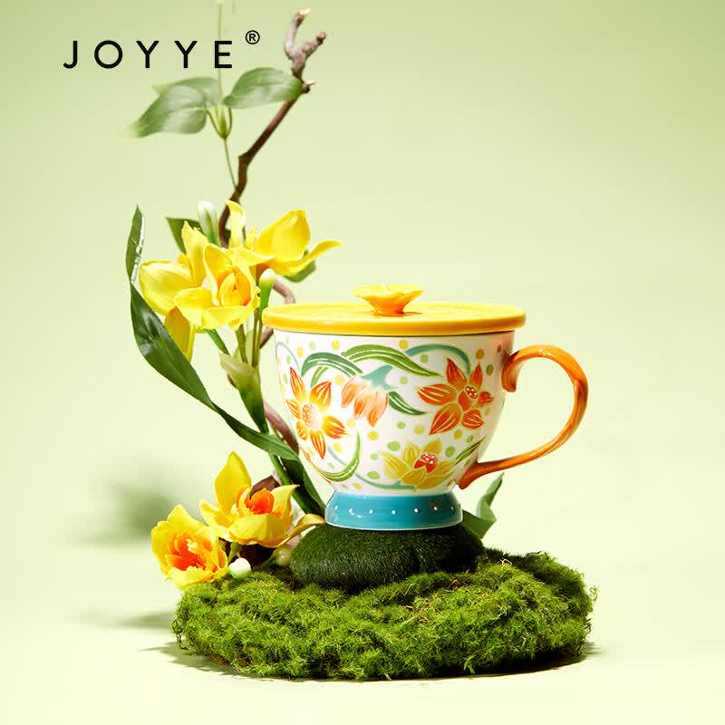JOYYE Hand-Painted Ceramic Mug with Lid