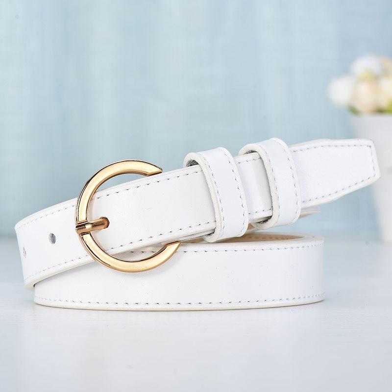 Womens Genuine Leather Thin Belt With Alloy Buckle Minimalist Adjustable Waist Jeans Skirts Dress