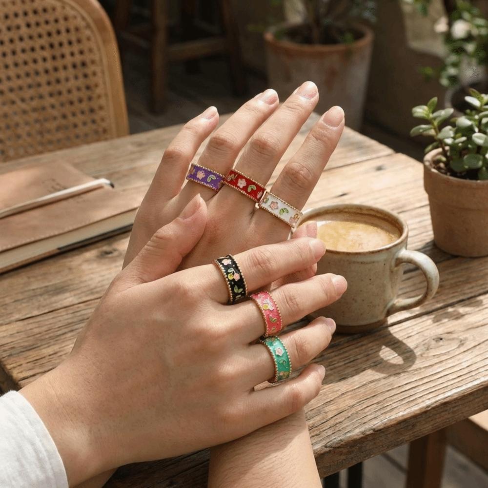 Bunter Floral Offener Ring Vielseitiger Vintage Schmuck Neuer Emaille Ring Hochzeit