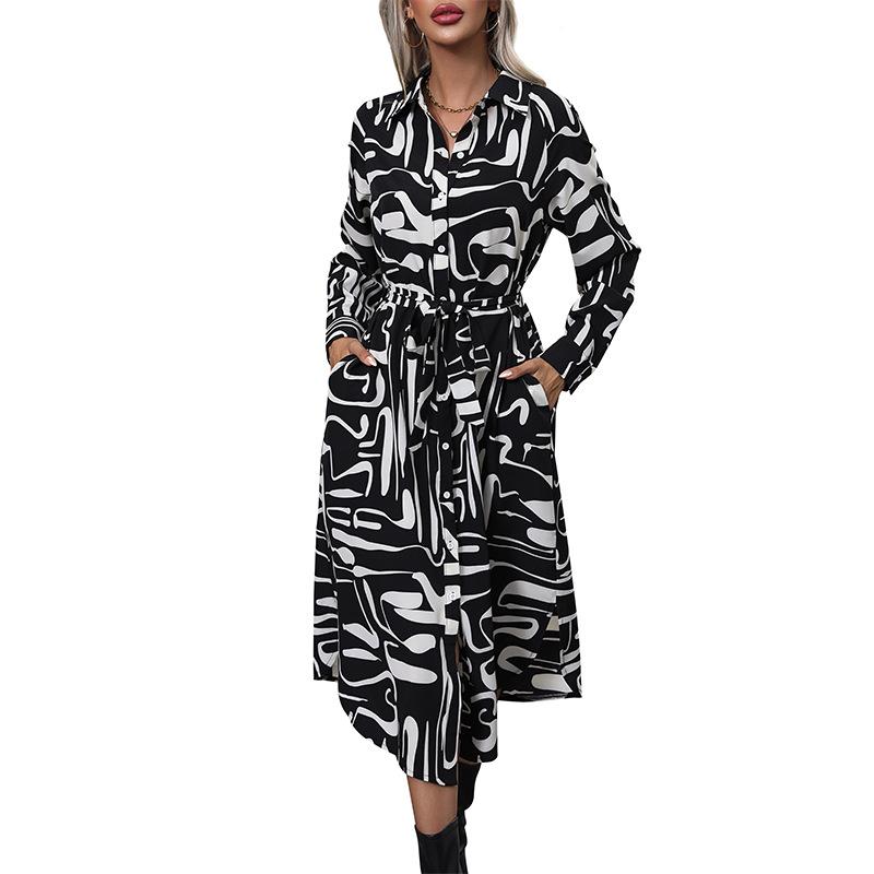 Autumn Fashion Women's Long Sleeve Lapel Dress Women