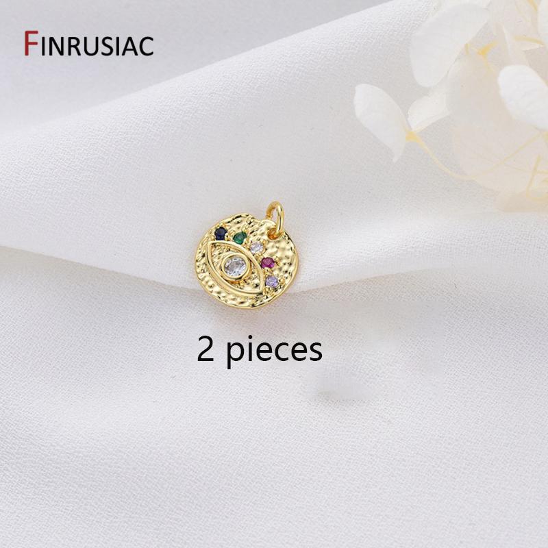Fashion 14K Gold Plated Brass Inlaid Zircon Evil Eye Charms Round Pendants,DIY Jewelry Pendants Making Accessories Wholesale