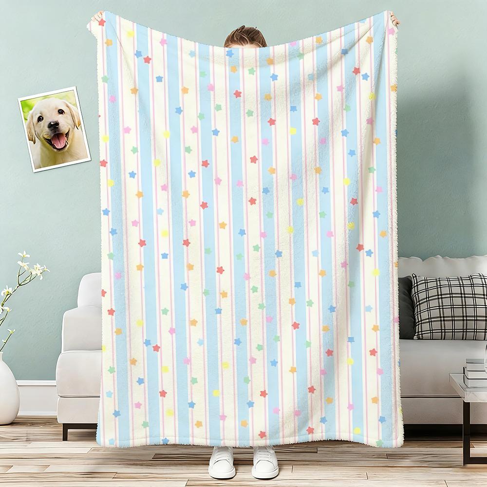 Trendy Colorful Stripes Throw Lightweight 240G Flannel Blanket Soft Skin-Friendly For Summer Cooling