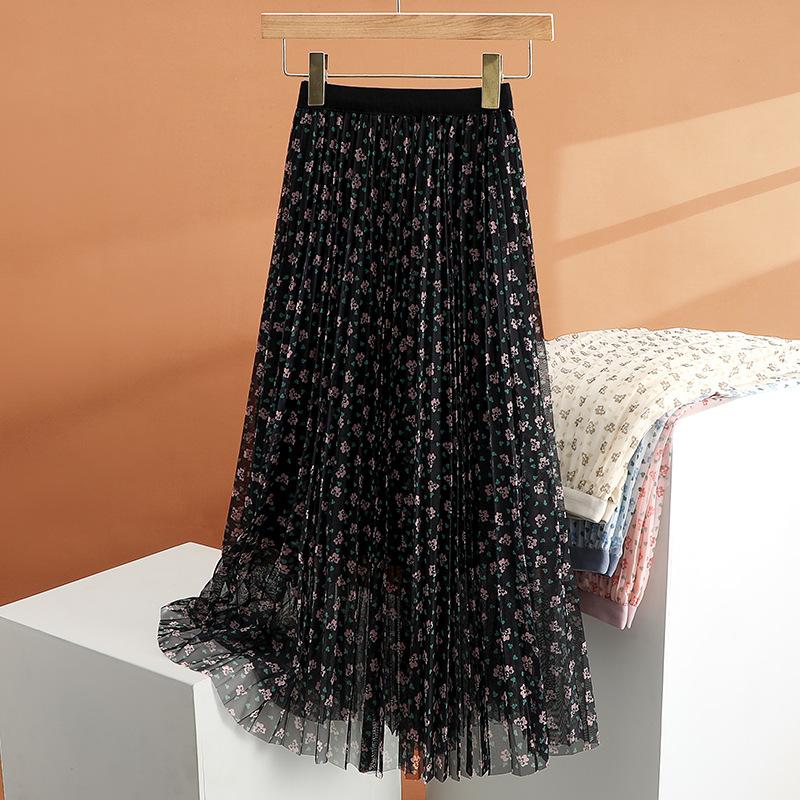 Qooth Frauen Floral Tüll Tutu A-linie Rock Mode Lässig Gedruckt Rock Für Frühling Sommer QT2325