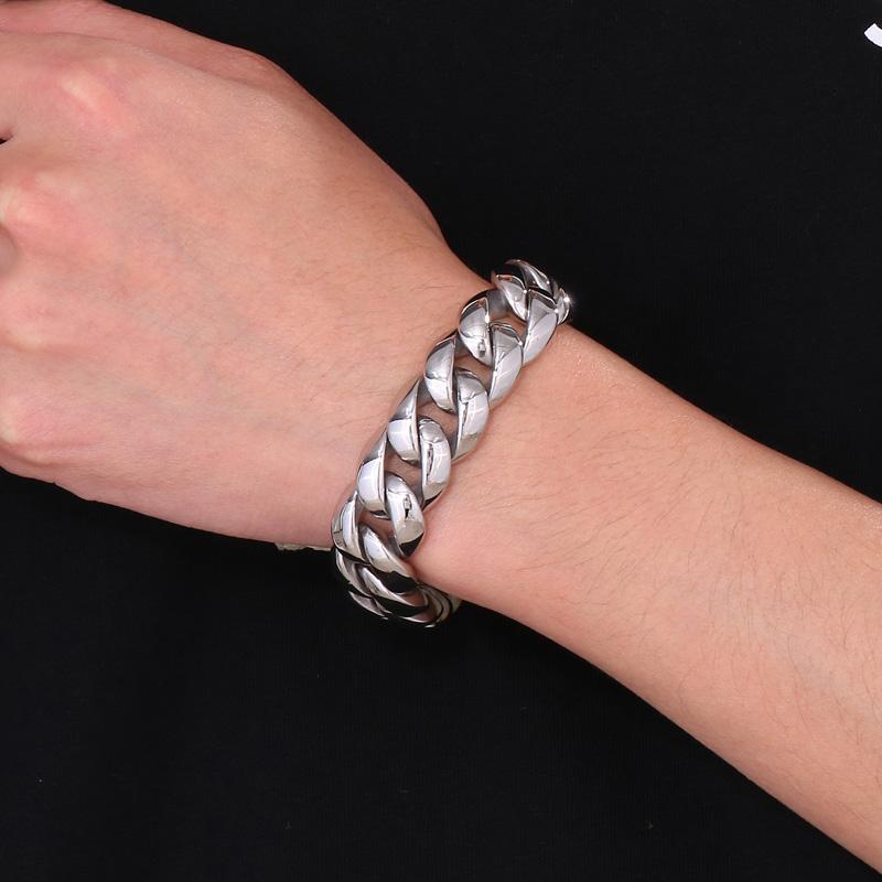 18mm Punk Polished Stainless Steel Cuban Chain Bracelet Men's Chunky Day Button Accessories Party Gift Fashion Jewelry