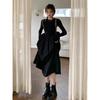 Black temperament long dress New high-end long-sleeved knitted dress Children's autumn