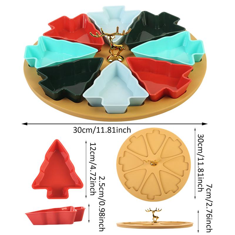Kreatives Weihnachtsbaum Serviertablett 8 Fächer Süßigkeitenteller Weihnachts-Snack-Serviertablett Unterteiltes Vorspeisentablett Lebensmitteltablett