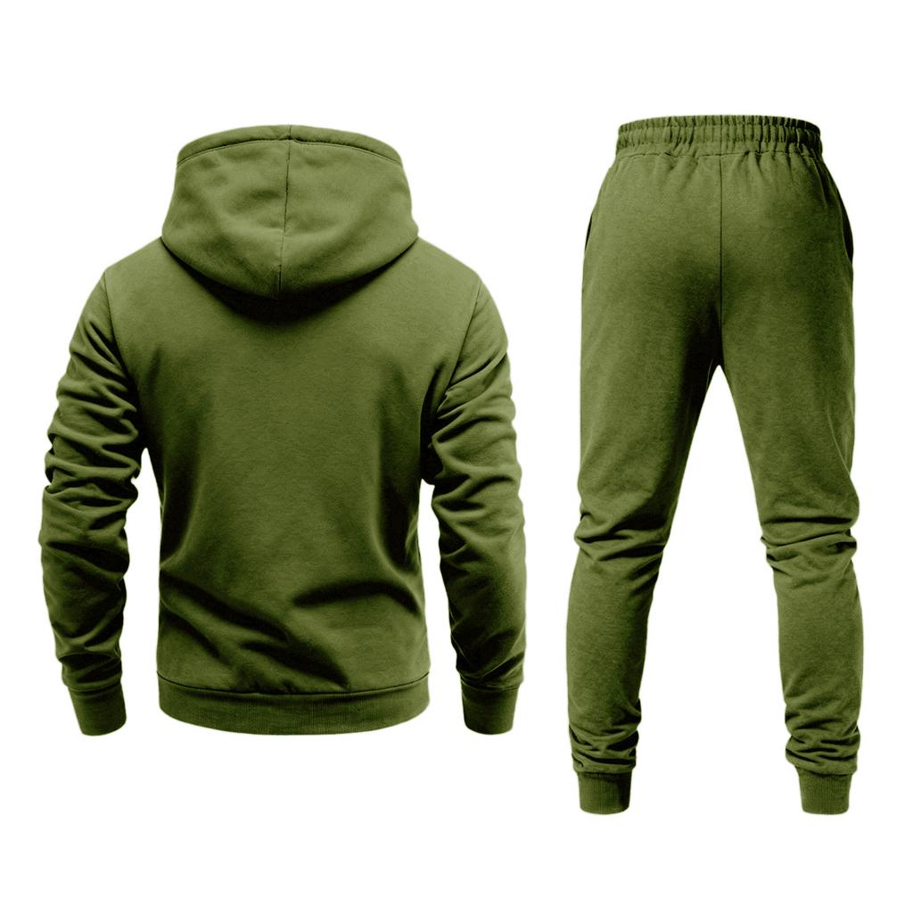 Men's Casual -color Letter Print T-shirt Set - Men's Fleece Hooded Drawstring T-shirt And Pants Two-piece Set
