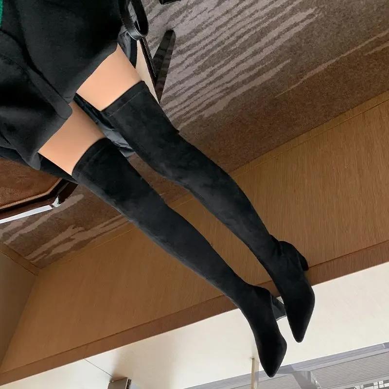 

Fashion Sexy High Boots Women Winter New Fashion Over The Knee Warm Botas Mujer Suede Back Zipper Pumps Sock Shoes High Heels Boots 39 чёрный