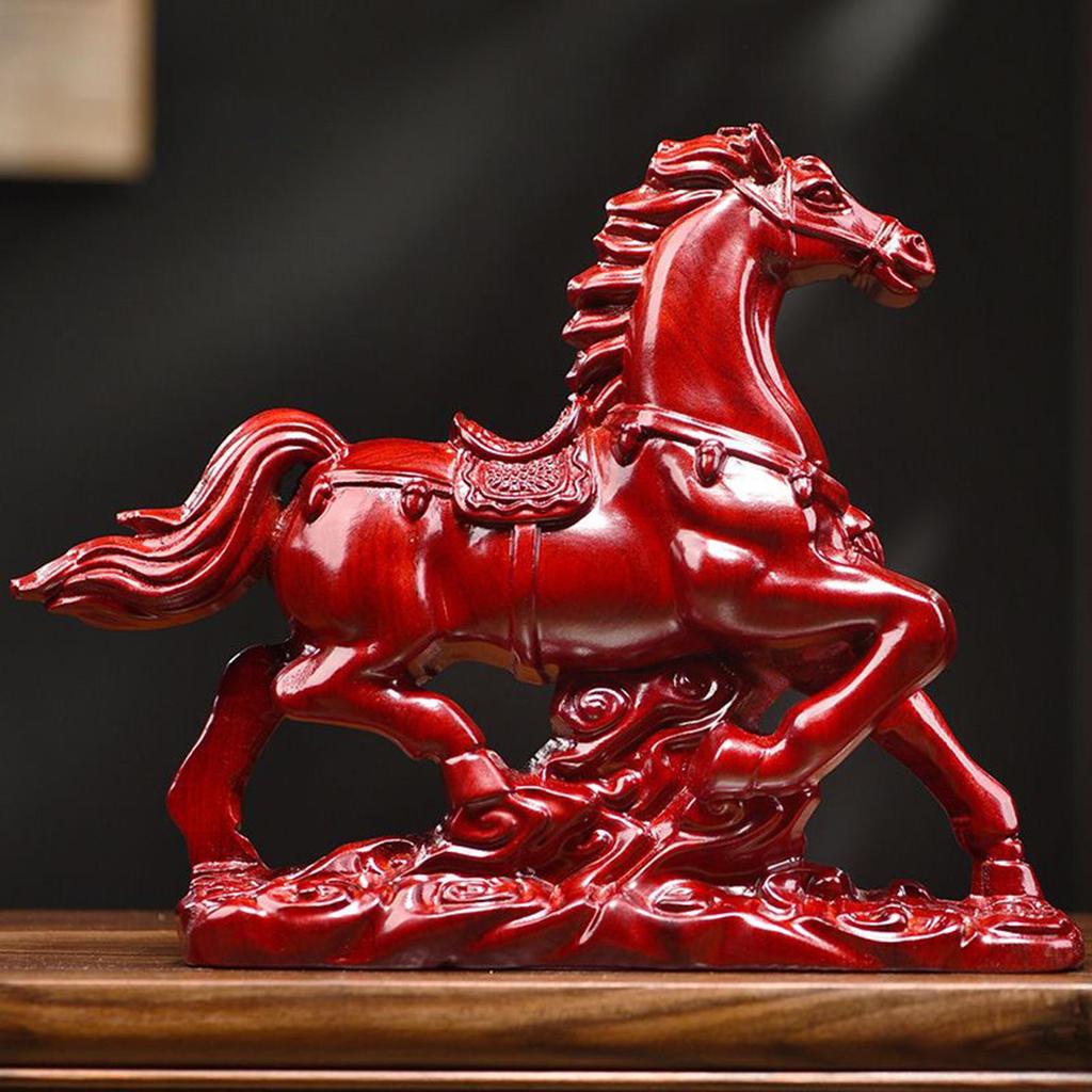2026 Horse Year Wooden Figurine Wealth & Success Decor Statue for Office Desk Bookshelf, Home Decor for Mantel Entryway