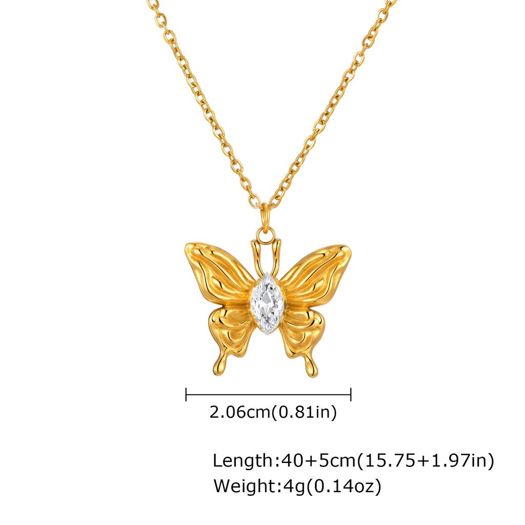 Wind Sweet Girl Stainless Steel Shiny Zircon Bow Flower Necklace Plated 18K Gold Nc-2380