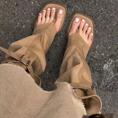 Mode Luxus Designer Frühling Sommer Gladiator Frau Sandalen Mode Clip Toe Flats Spice Girls Outdoor Hosen Stiefel