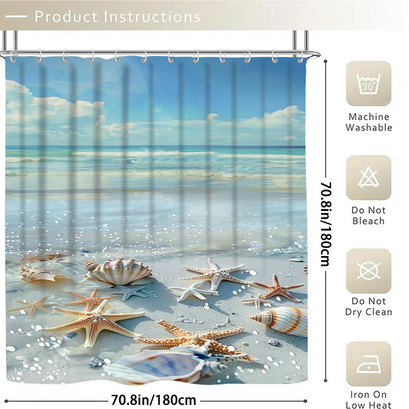 1/3/4Pc Fresh Ocean Style Beach Shell Shower Curtain Waterproof and Mildew-Proof Bathroom Partition Curtain