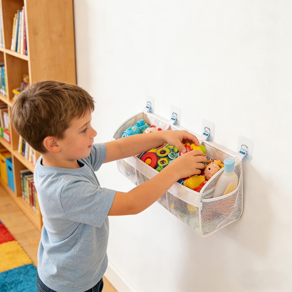 Bolsa Colgante para Guardar Juguetes Infantiles de Baño, Bolsa de Almacenamiento Montada en la Pared de Gran Capacidad, Organizador de Artículos de Baño.