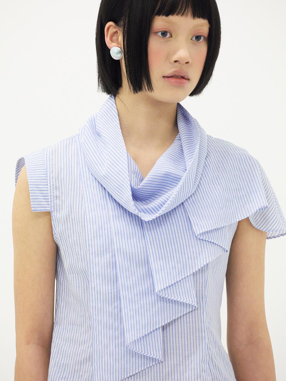 Es Mier Cowl Pleated Blouse (Blue)