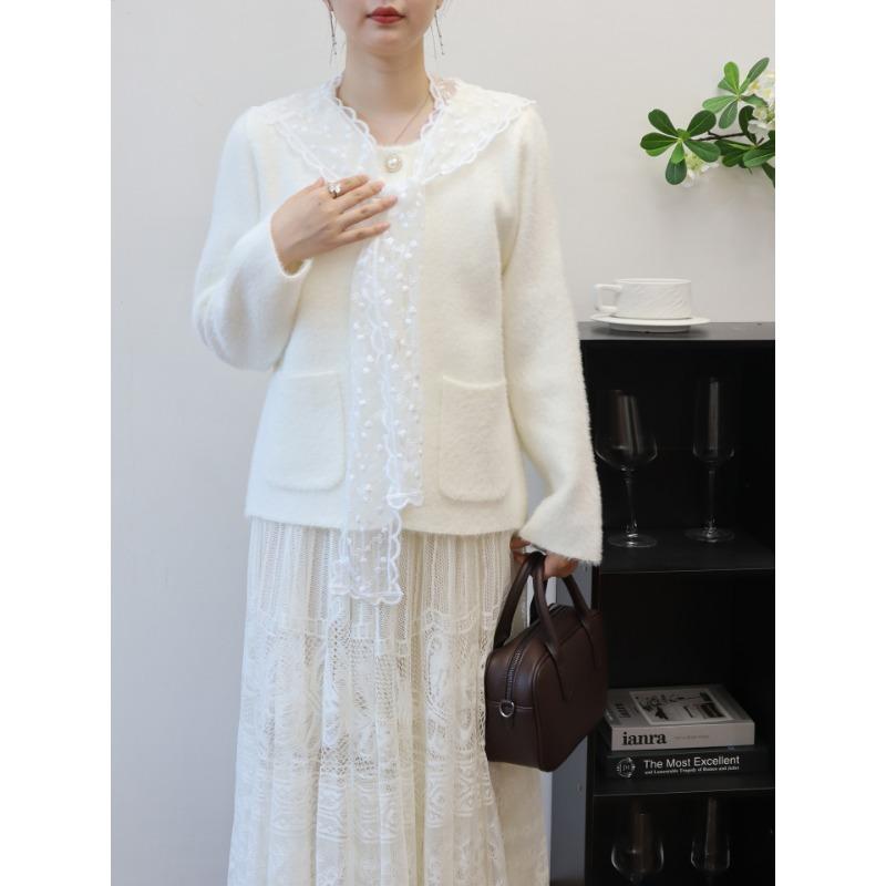 Autumn and winter new lace shawl imitation mink velvet knitted cardigan soft waxy temperament sweater jacket women