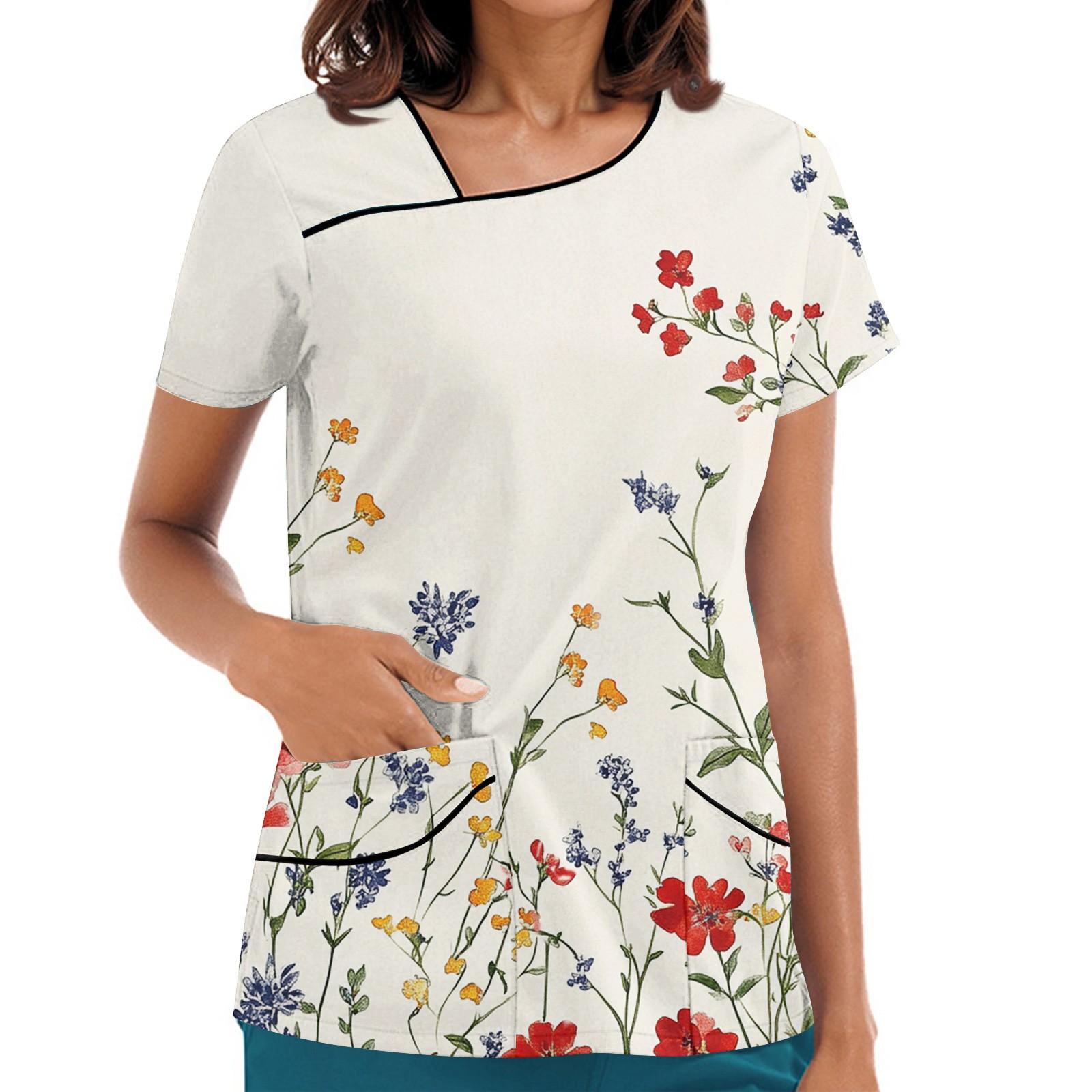 

Women s Printed Work Clothes, Sloping Collar And Double Layer Pockets, Basic Top Pullover XL білий