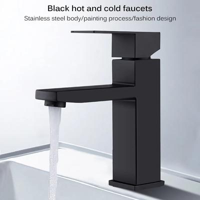 Black Plated Square Stainless Steel Bathroom Basin Faucet Square Vanity Sink Mixer Hot & Cold Lavotory Tap