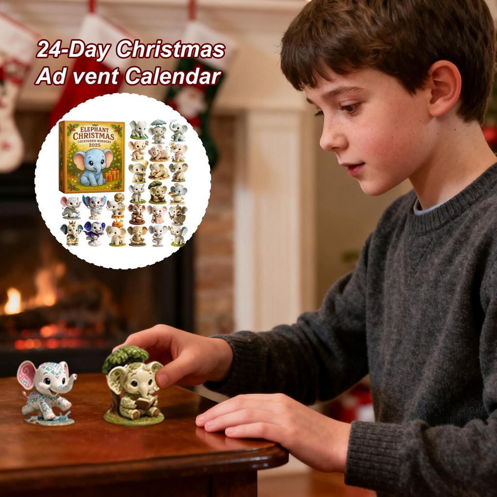 2D Acrylic Elephant Advent Calendar 24-day Christmas advent calendar animal-themed pendant decoration sets for elephant lovers