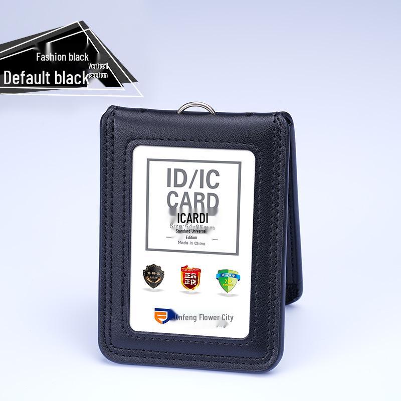 Genuine Leather Foldable ID Card Holder with Lanyard