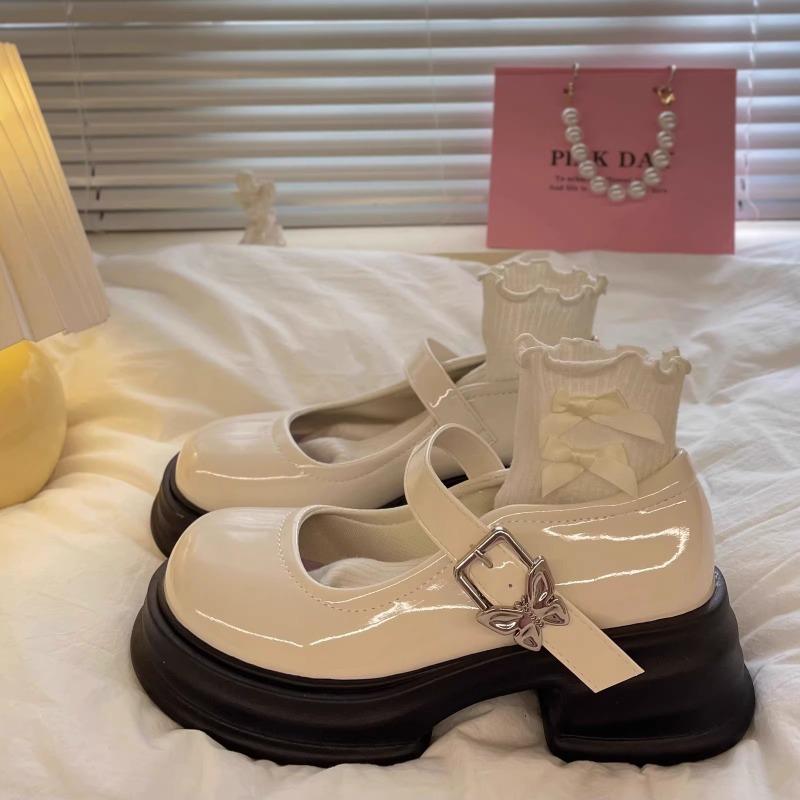 Sweet and Cool Little Leather Shoes for Women, New Retro Thick-soled Shallow Mouth Mary Jane Single Shoes for Women In Spring and Autumn