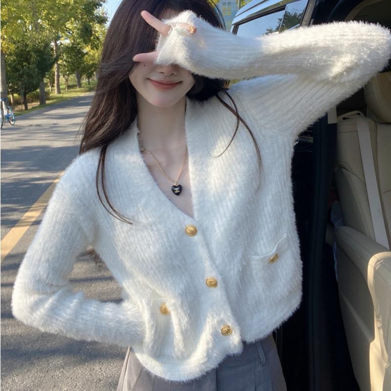 

Вязаный кардиган Женская короткая куртка Женский универсальный однотонный вязаный свитер 3XL