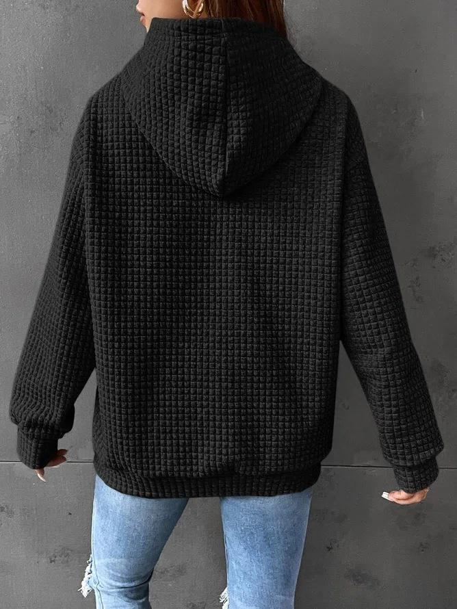 2023 Autumn/Winter Women's Waffle Knit Crew Neck Long Sleeve Solid Color Sweatshirt.