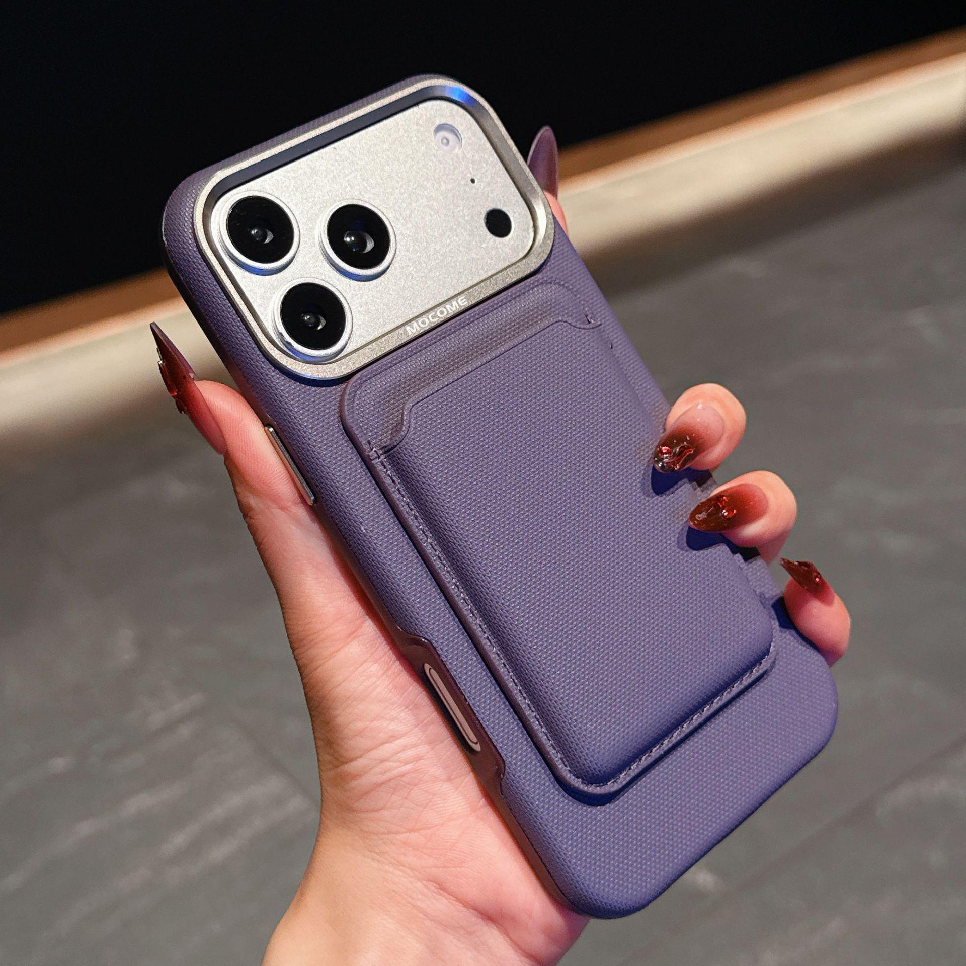 

Plaid Magnetic Apple Phone Case for iPhone 17 Pro Max with Card Holder - Drop-proof Tech Fabric Protective Cover 13 фіолетовий
