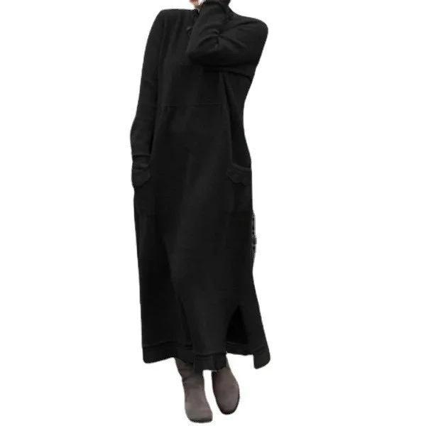 2023 Autumn Plus Size Loose Knit Lace Long Fleece Sweatshirt Casual Dress