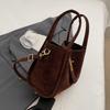 Autumn and winter retro high-end texture frosted suede handbag, simple fashi trend solid color classic elegant handbag,