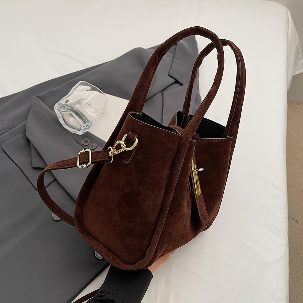 Autumn and winter retro high-end texture frosted suede handbag, simple fashi trend solid color classic elegant handbag,