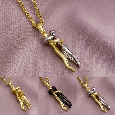 Mode Edelstahl Kette Vergoldet Kupfer Liebhaber umarmen Anhänger Halskette Charme Weibliche Party Geburtstag Anniversar Schmuck