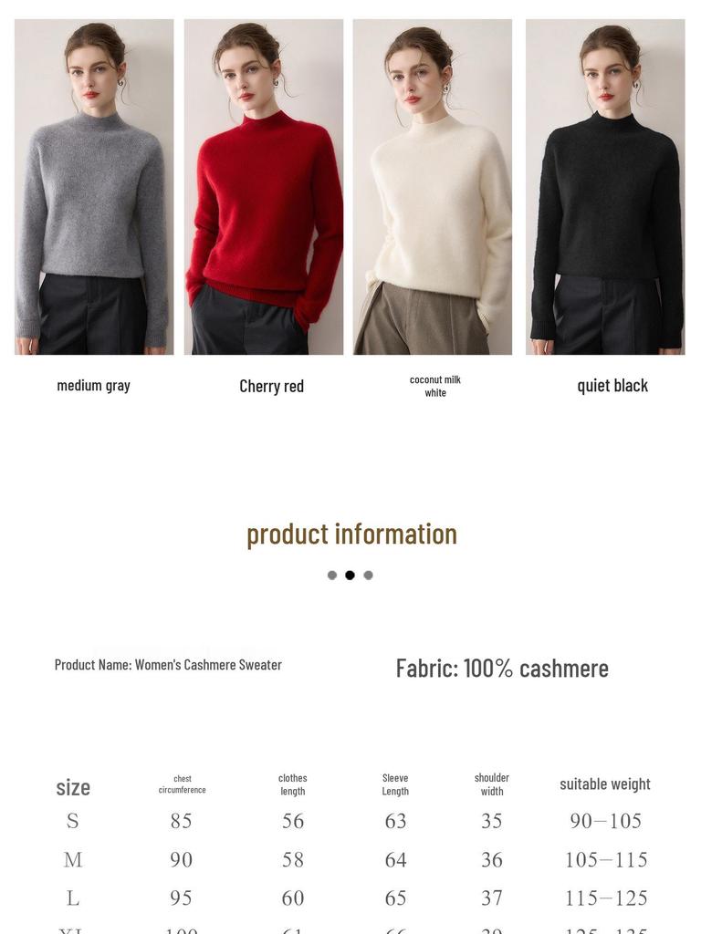 Women's Cashmere Knit Top, Half-High Neck, Loose Fit, Slimming, Thick Sweater for Autumn/Winter