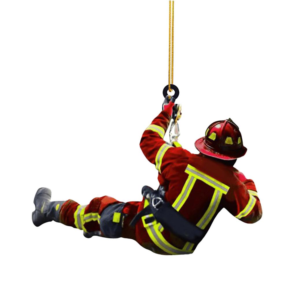 Christmas Firefighters Double sided Acrylic Car Pendant Fireman Xmas Tree Hanging Decoration Fireman Noel Ornaments Navidad