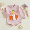 Baby Girls Romper, Long Sleeve Crew Neck Embroidery Carrot Rabbits Letters Fall Bodysuit Easter Clothes