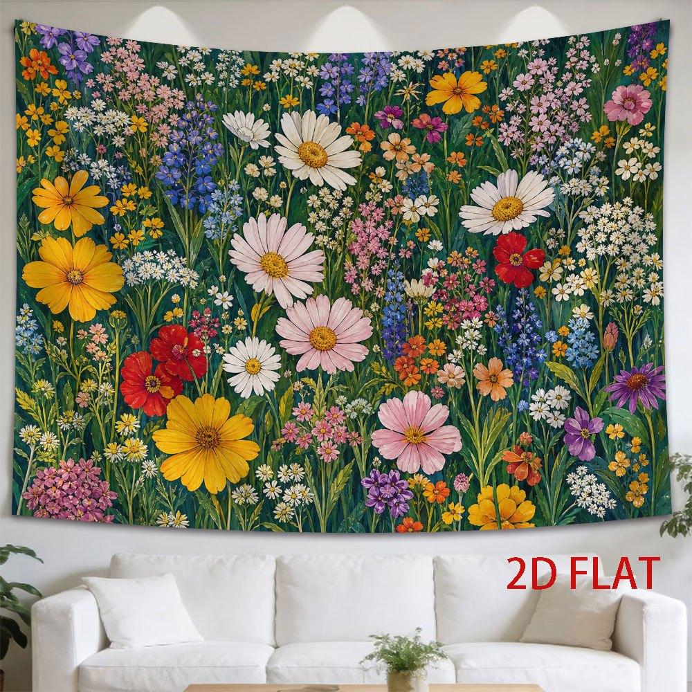 1pc Tapestry A Vibrant Tapestry Design Featuring a Dense Meadow of Assorted Wildflowers in Full Bloom, Including Daisies, Poppies, And Blossoms in Viv