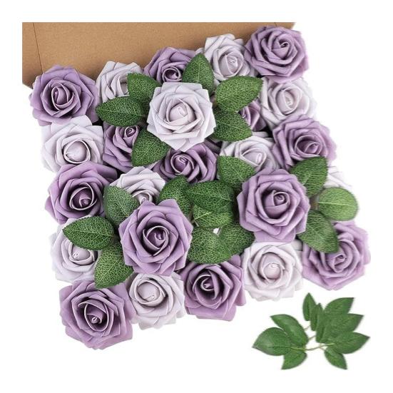 

25 Pcs Artificial Rose Flower with Long Stem Real Touch Faux Silk Rose Bouquet for Wedding Party Table Centerpieces Festival 1 Set