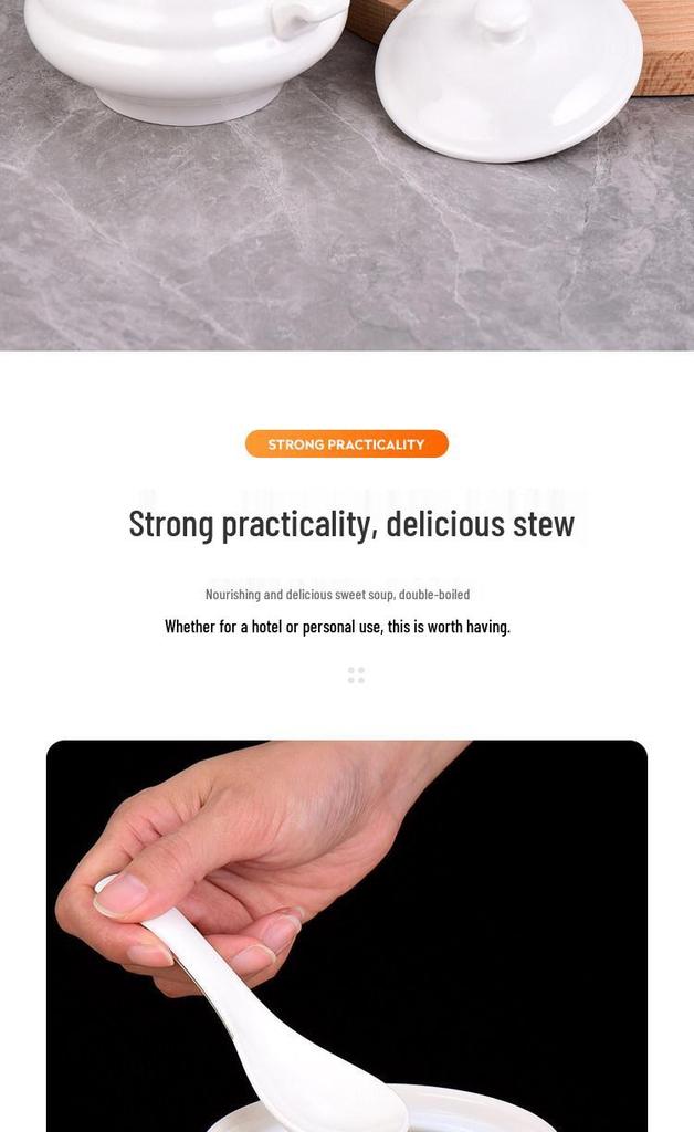 Pure White Ceramic Water-Bath Stew Pot with Gold Rim - Hotel & Commercial Grade, Ideal for Chinese Shaxian, Bird's Nest, and Steam Egg Dishes.