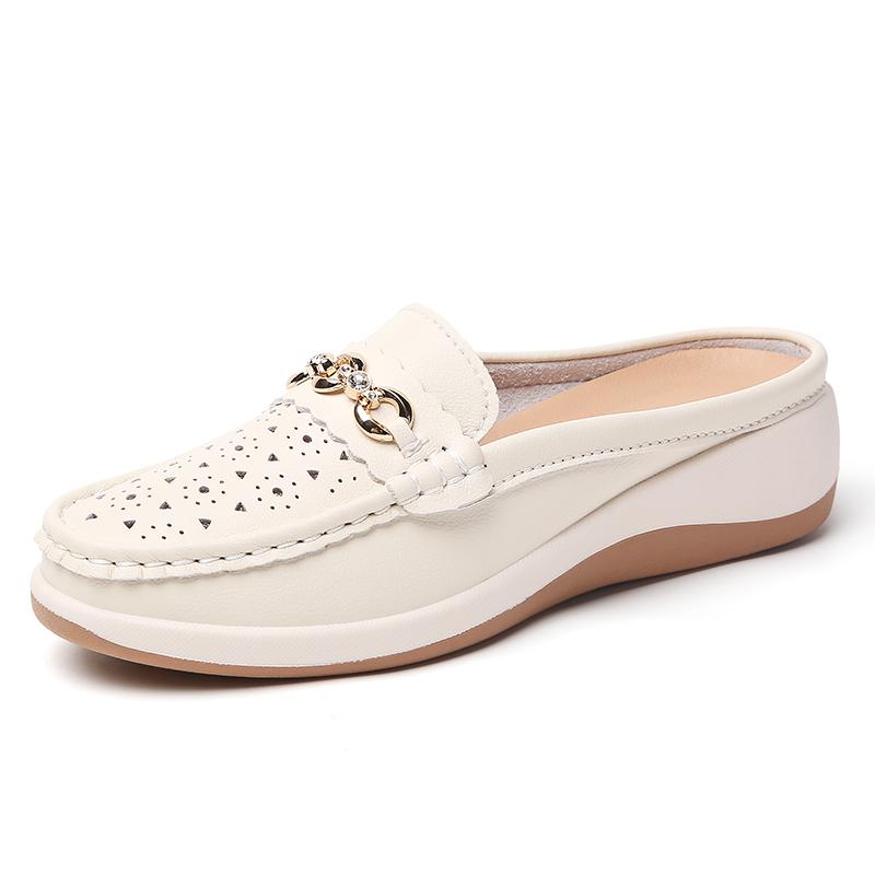 Ladies Platform Loafers Casual Elegant Leather Clog Slippers Backless Mules Women Thick Sole Sandals