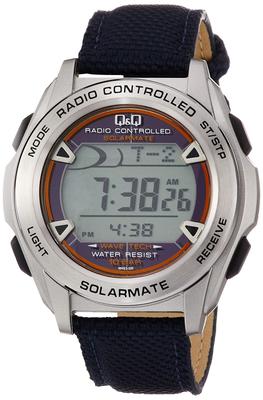 Citizen Digital Solar Date Leather Navy Q&Q Men's Watch, Radio-Controlled, Powered, Waterproof, Display, Strap, MHS7-320,