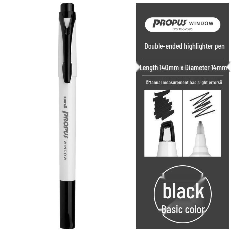 UNI Mitsubishi Fluorescent Double-Ended Highlighter - Light Color Series (PUS-103T), Suitable for Students. Round/Chisel Tip черный базовый
