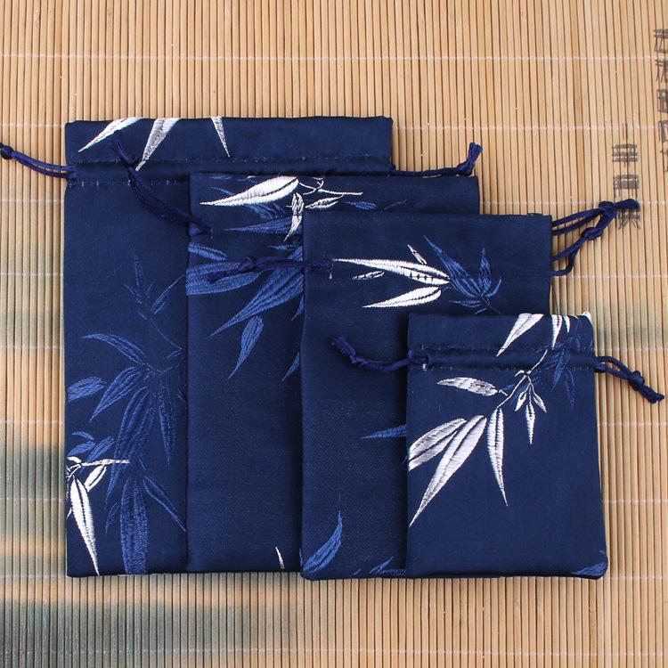 

Chinese Brocade Drawstring Pouch: Incense, Jewelry, Candy, and Fortune Bag 8x10 cm темно-синього кольору
