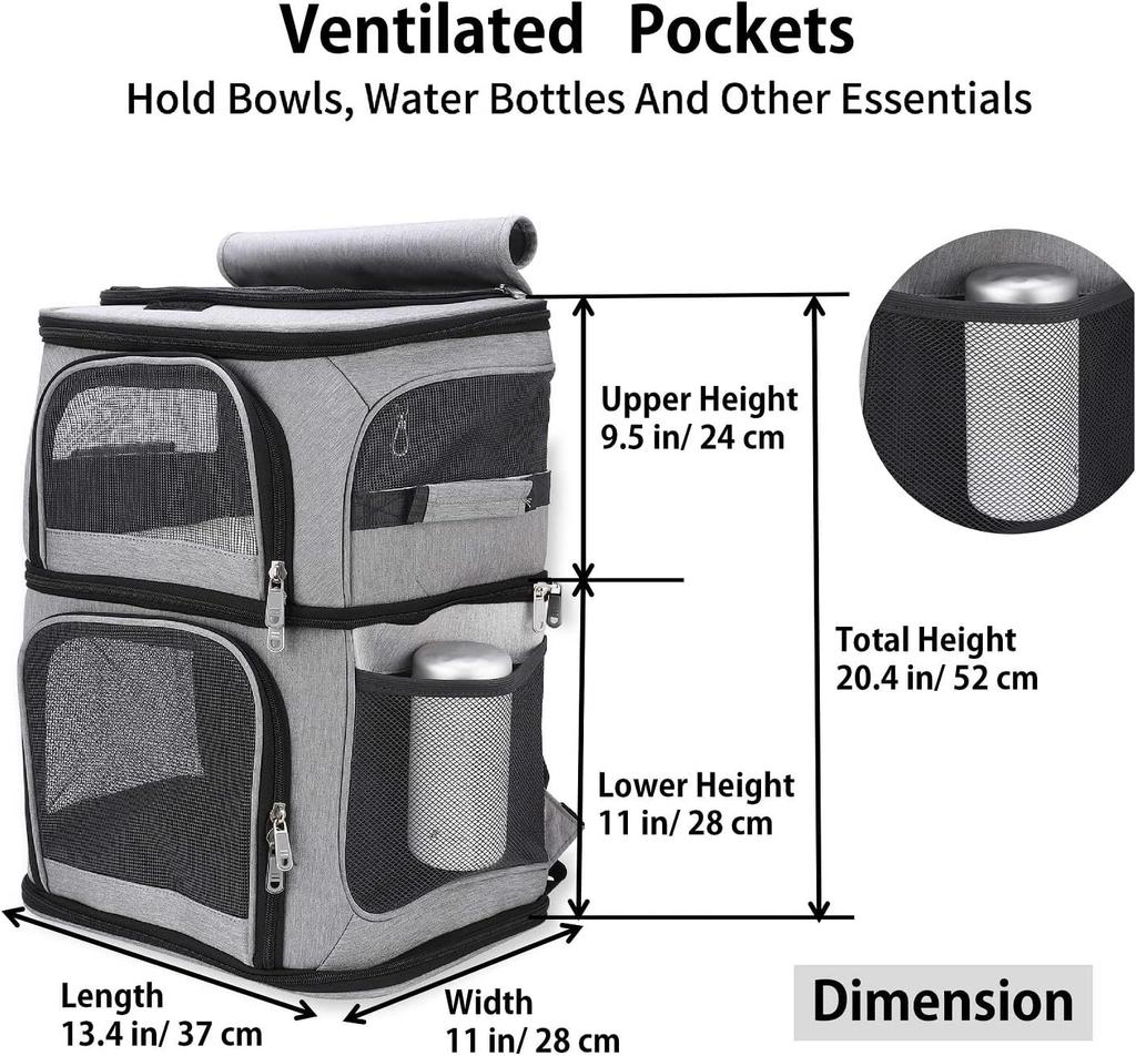 Double Cat Carrier Backpack for 2 Cats, 7 Vent Windows, Sturdy Frame, Collapsible Travel Pet Backpack