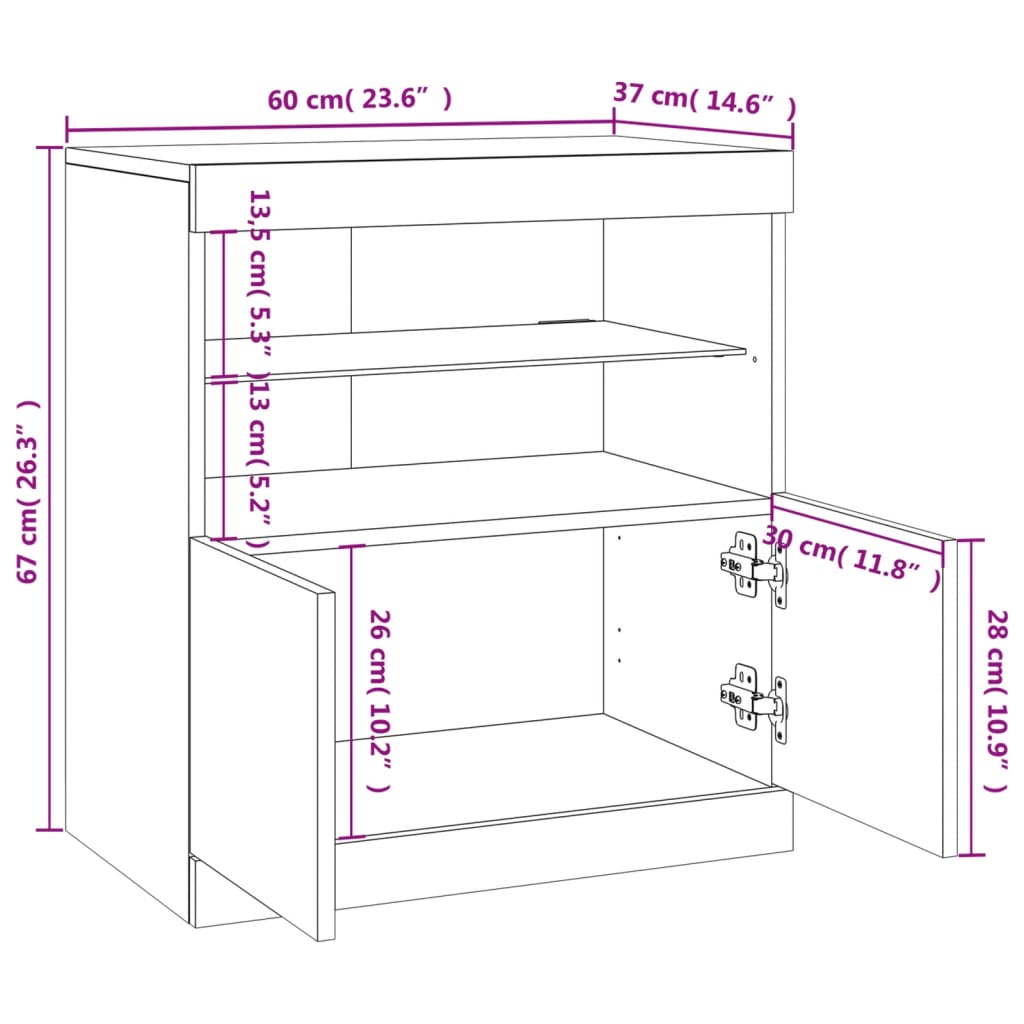 Sideboard with LED Lights Smoked Oak 60 x 37 x 67 cm