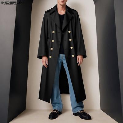 Autunno Uomo Doppiopetto Manica Lunga Giacca a Vento Cappotto Lungo