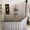 Folding Rod Shower Curtain Set No Drill Sucker Invisible Shower Partition Bathroom Dry-wet Separation Waterproof Retractable