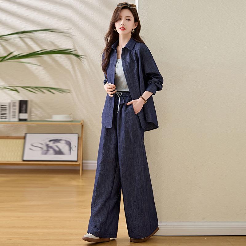 2025 Women's Summer Three-Piece Set: Denim Jacket, Camisole, Wide-Leg Pants (ME5567)