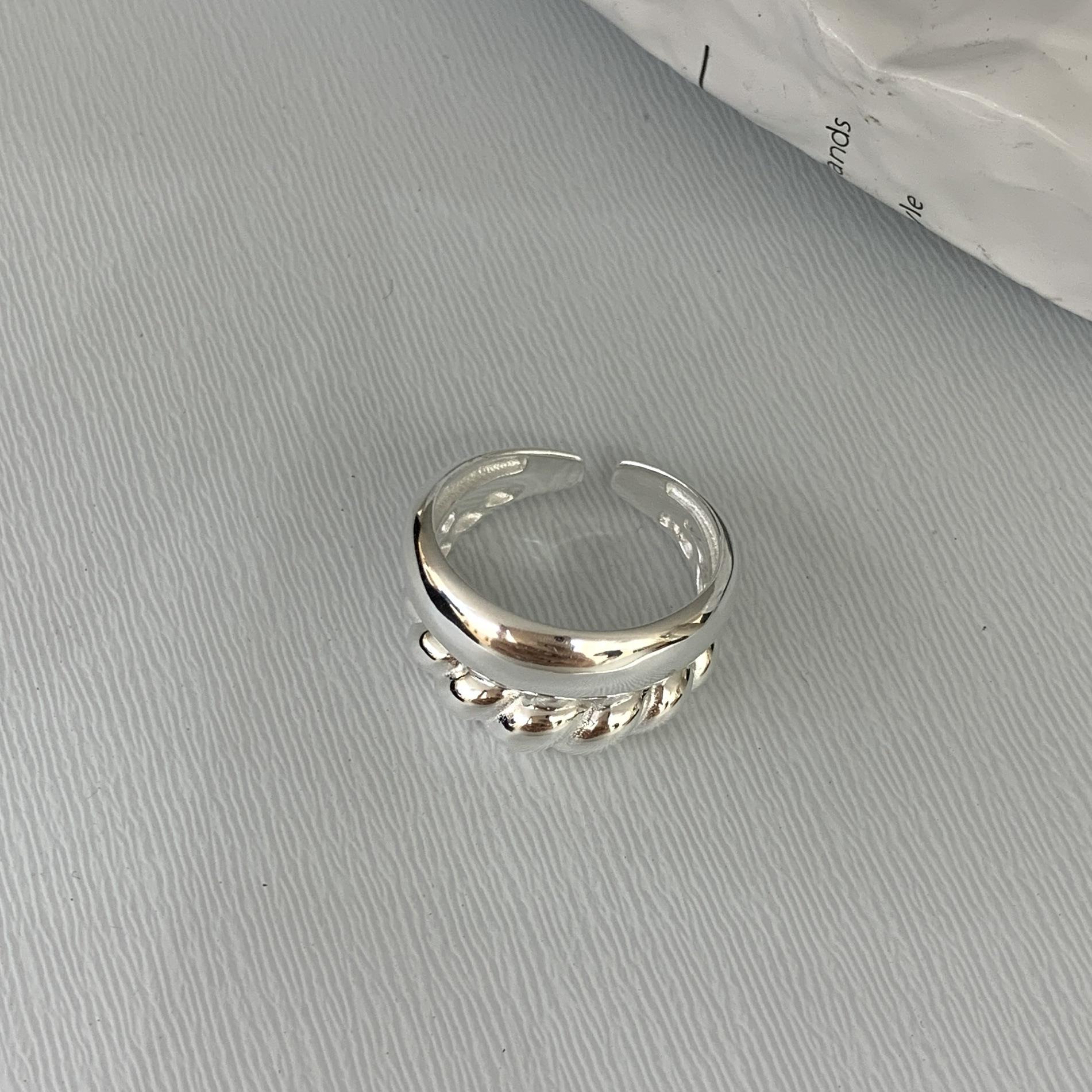 S925 Sterling Silver Double Layer Twisted Openable Ring for Women - Heavy Metal, Super Cool Hong Kong Style Stacking Fashion. Adjustable Opening