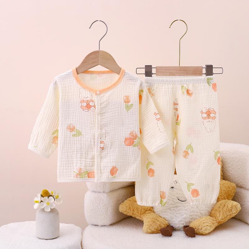100% Cotton Baby Gauze Pajama Set: Long Sleeve, Summer-Ready